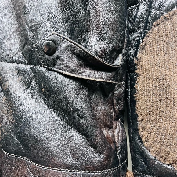 VINTAGE CHARLOTTE SOLNICKI LEATHER  COAT W/ Knit Elbow Patches And Pocket  XS - Picture 5 of 16